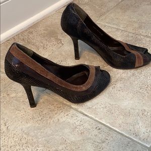 EUC Brown Snakeskin Peeptoe Heels